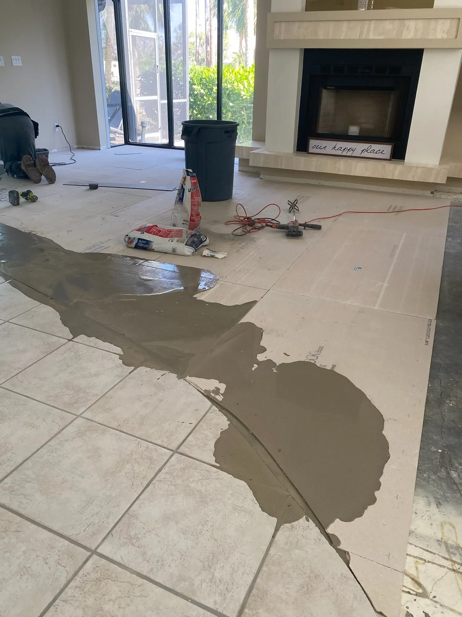 Leveler spread across the old tile line