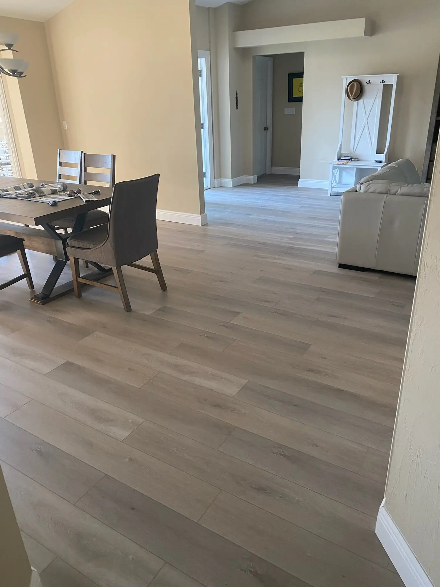 Carpet and tile out, one floor in